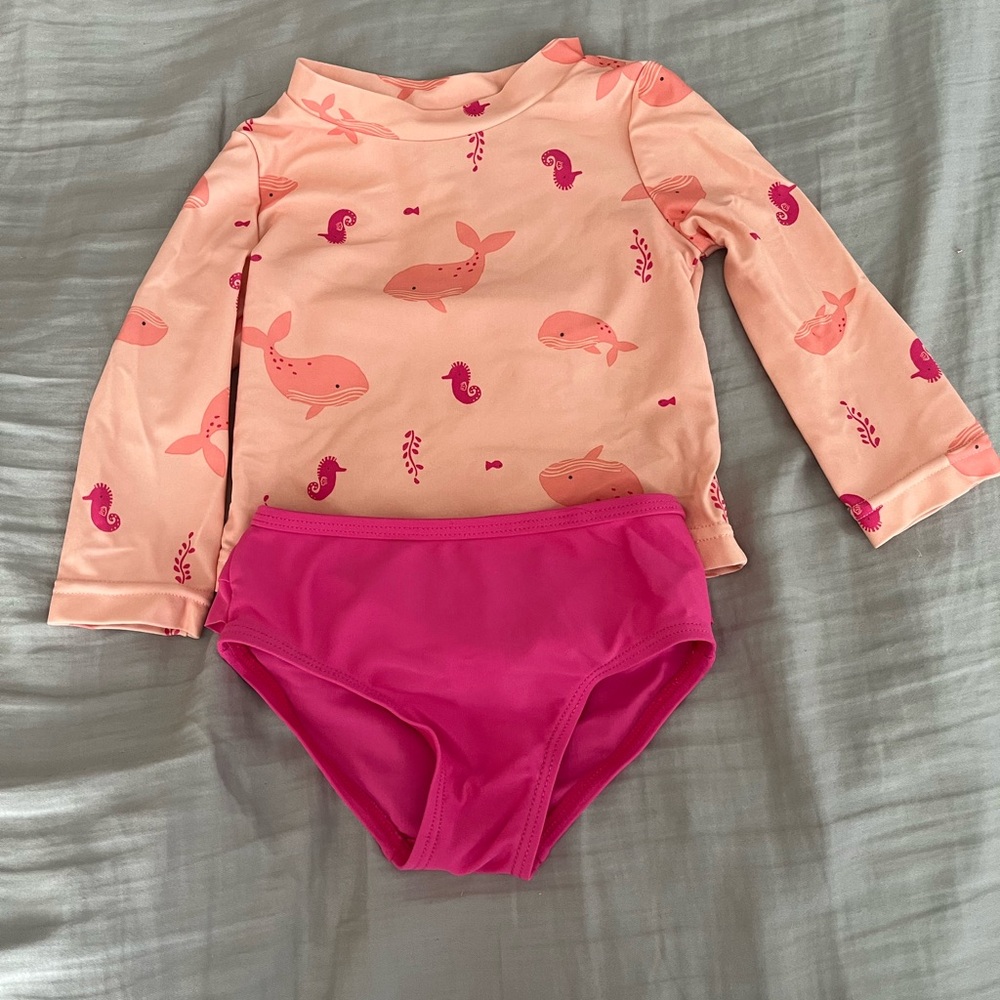 Kids Swim Set with Whale Print - Pink and Orange